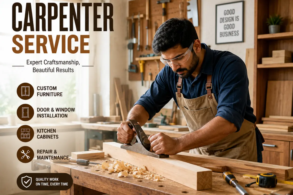 Professional carpenter working on wooden furniture